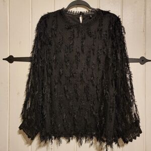 Joh. Womens Blouse Elegant Black Textured Long Sleeve Size Large